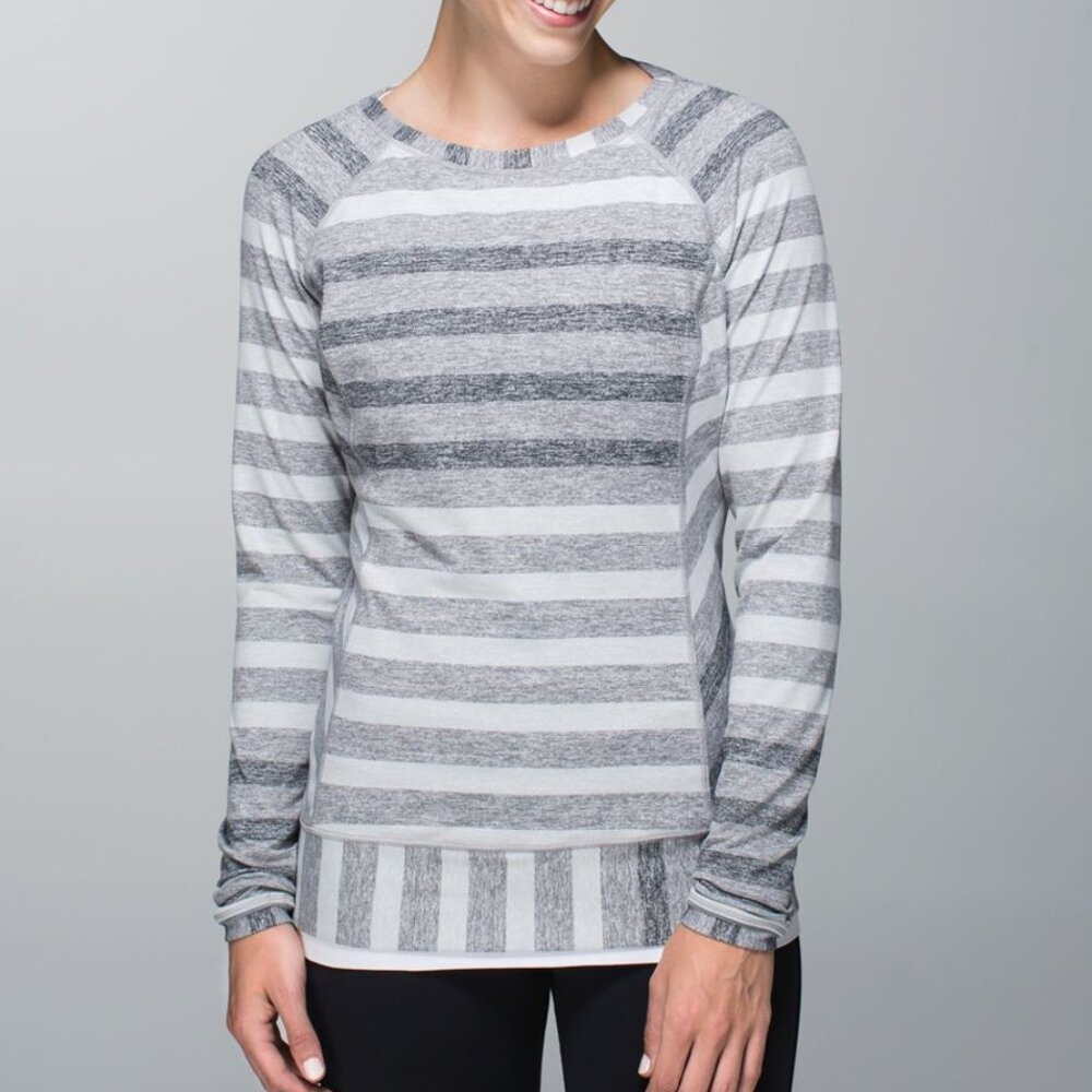 Lululemon Race Your Pace Long Sleeve Marshmallow Stripe Heathered Athleisure